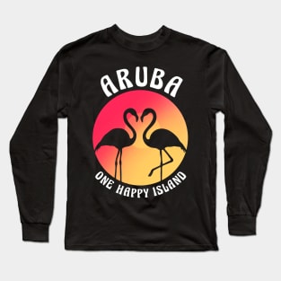 Aruba One Happy Island Aruba Island Flamingo Long Sleeve T-Shirt